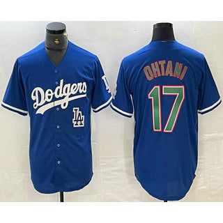 Los Angeles Dodgers #17 Shohei Ohtani Blue Green Puhics Stitched Cool Base Jersey 2