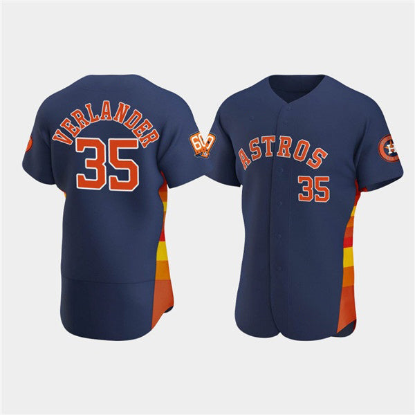 Houston Astros #35 Justin Verlander Navy Puhics 60th Anniversary Flex Base Stitched Jersey