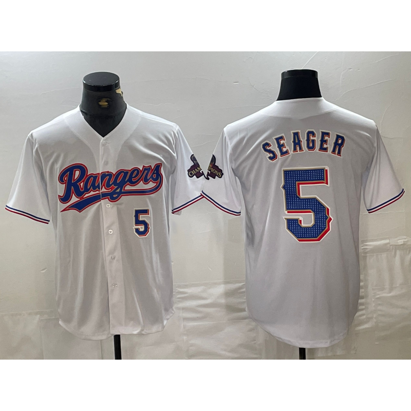 Texas Rangers #5 Corey Seager Number White Puhics 2024 Gold Collection Limited Cool Base Jersey