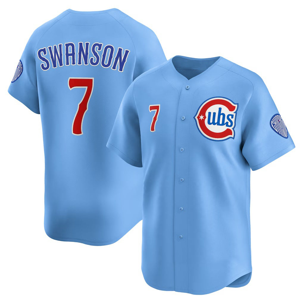 Chicago Cubs #7 Dansby Swanson Baby Blue Puhics 2nd Alternate Limited Player Jersey
