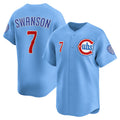 Chicago Cubs #7 Dansby Swanson Baby Blue Puhics 2nd Alternate Limited Player Jersey