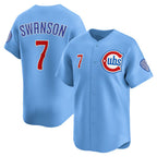 Chicago Cubs #7 Dansby Swanson Baby Blue Puhics 2nd Alternate Limited Player Jersey