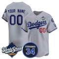 Custom Los Angeles Dodgers ACTIVE PLAYER Gray Puhics 2025 World Series With No. 34 Patch Limited Stitched Jersey