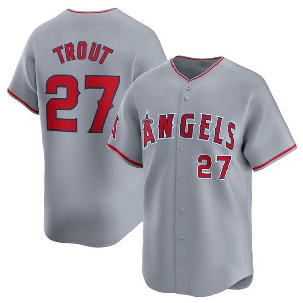 Los Angeles Angels #27 Mike Trout Gray Puhics Away Limited Stitched Jersey