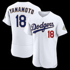 Los Angeles Dodgers #18 Yoshinobu Yamamoto White Puhics 2026 Gold Collection Authentic Jersey
