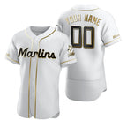 Custom Miami Marlins White Puhics Stitched Flex Base Golden Edition Jersey