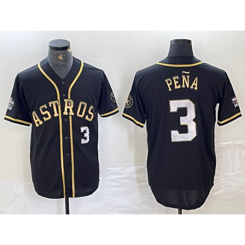 Houston Astros #3 Jeremy Pena Black Gold Puhics Player Number Cool Base Jersey