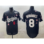 Los Angeles Dodgers #8 Enrique Hern¨¢ndez Black Puhics 2025 World Series Patch Tokyo Series Limited Stitched Jersey