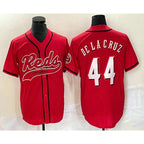 Cincinnati Reds #44 Elly De La Cruz Red Puhics With Patch Cool Base Stitched Jersey