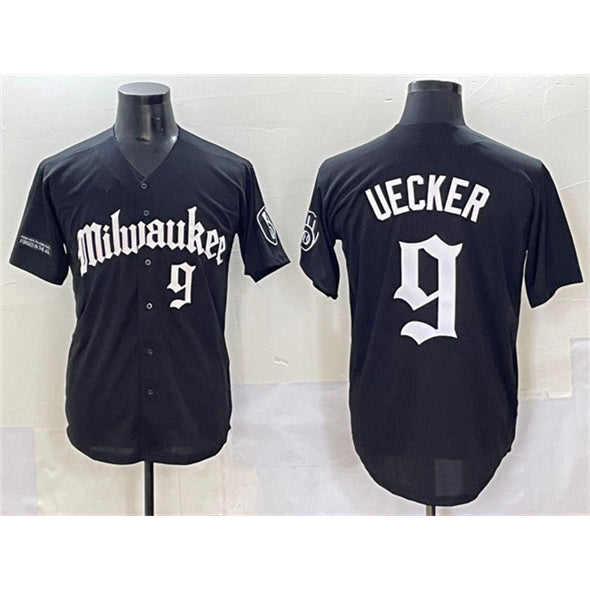 Milwaukee Brewers #9 Bob Uecker Black Puhics 'Gothic 414 Shadows Edition' Vapor Premier Limited Stitched Jersey
