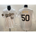 Los Angeles Dodgers #50 Mookie Betts White Gold Puhics 2025 World Series Champions Patch Limited Stitched Jersey