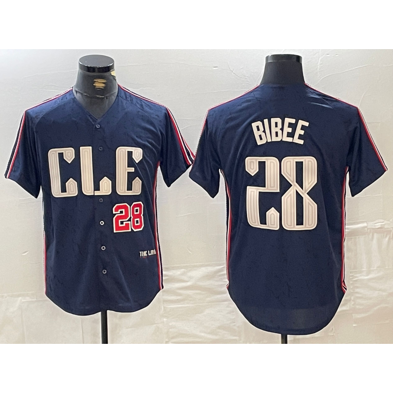 Cleveland Guardians #28 Tanner Bibee Number Navy Puhics 2024 City Connect Limited Stitched Jersey