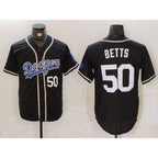 Los Angeles Dodgers #50 Mookie Betts Number Black Puhics White Cool Base Stitched Jerseys