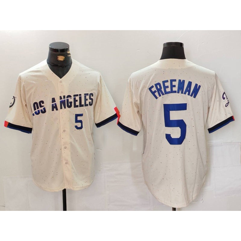 Los Angeles Dodgers #5 Freddie Freeman Number Cream Puhics 2024 City Connect Limited Stitched Jerseys