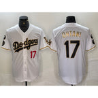 Los Angeles Dodgers #17 Shohei Ohtani Number White Gold Puhics Fashion Stitched Cool Base Limited Jerseys