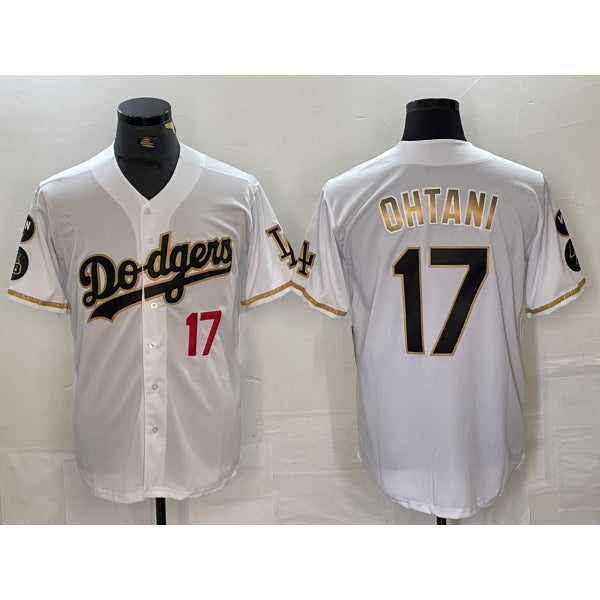 Los Angeles Dodgers #17 Shohei Ohtani Number White Gold Puhics Fashion Stitched Cool Base Limited Jerseys