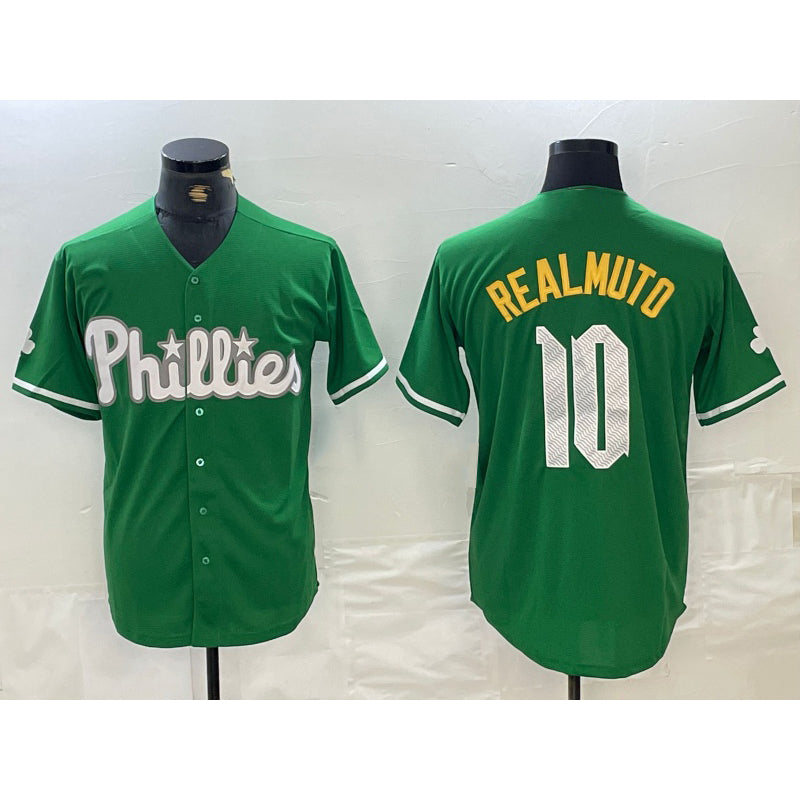 Philadelphia Phillies #10 JT Realmuto Kelly Green Puhics Cool Base Jersey