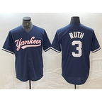 New York Yankees #3 Babe Ruth Navy Puhics Cool Base Stitched Jersey
