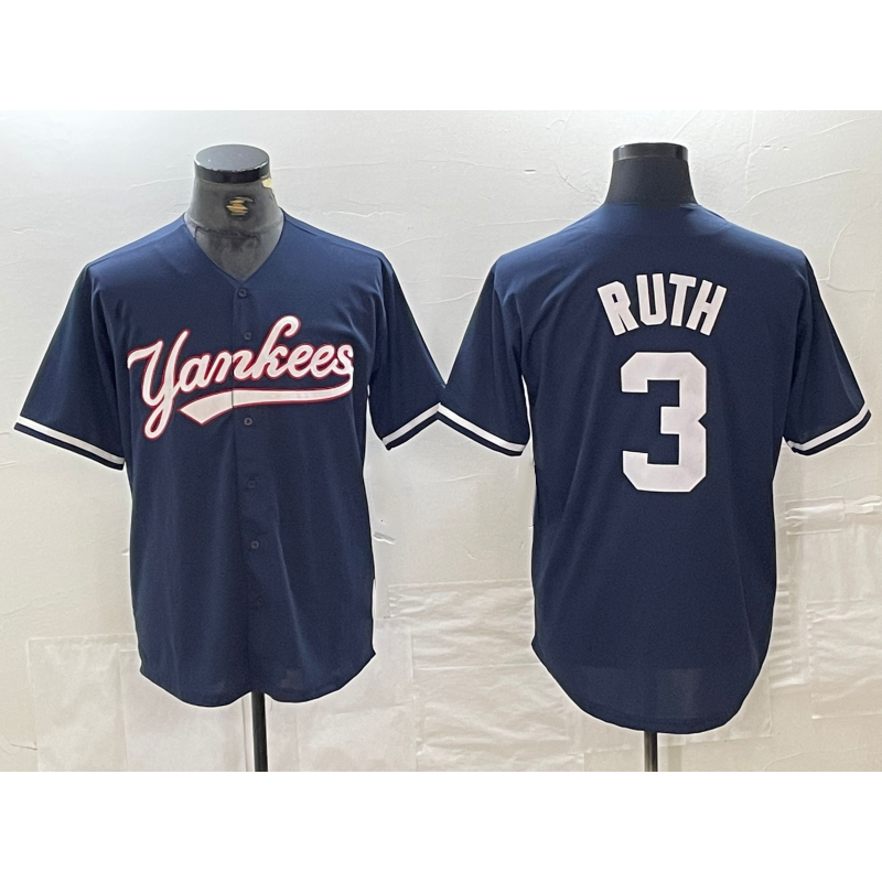New York Yankees #3 Babe Ruth Navy Puhics Cool Base Stitched Jersey