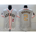 Houston Astros #2 Alex Bregman Number 2023 White Gold Puhics World Serise Champions Patch Flex Base Stitched Jersey 2