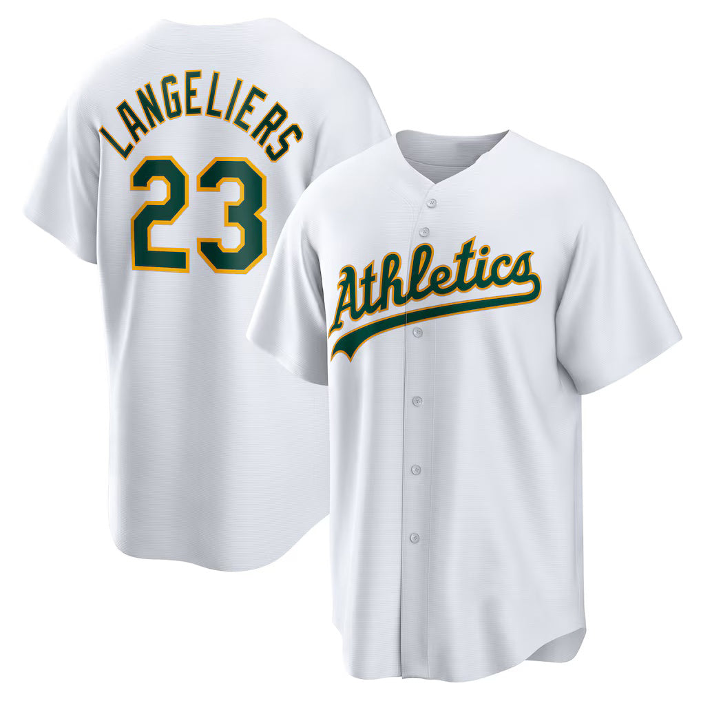 Oakland Athletics #23 Shea Langeliers White Puhics Home Replica Jersey