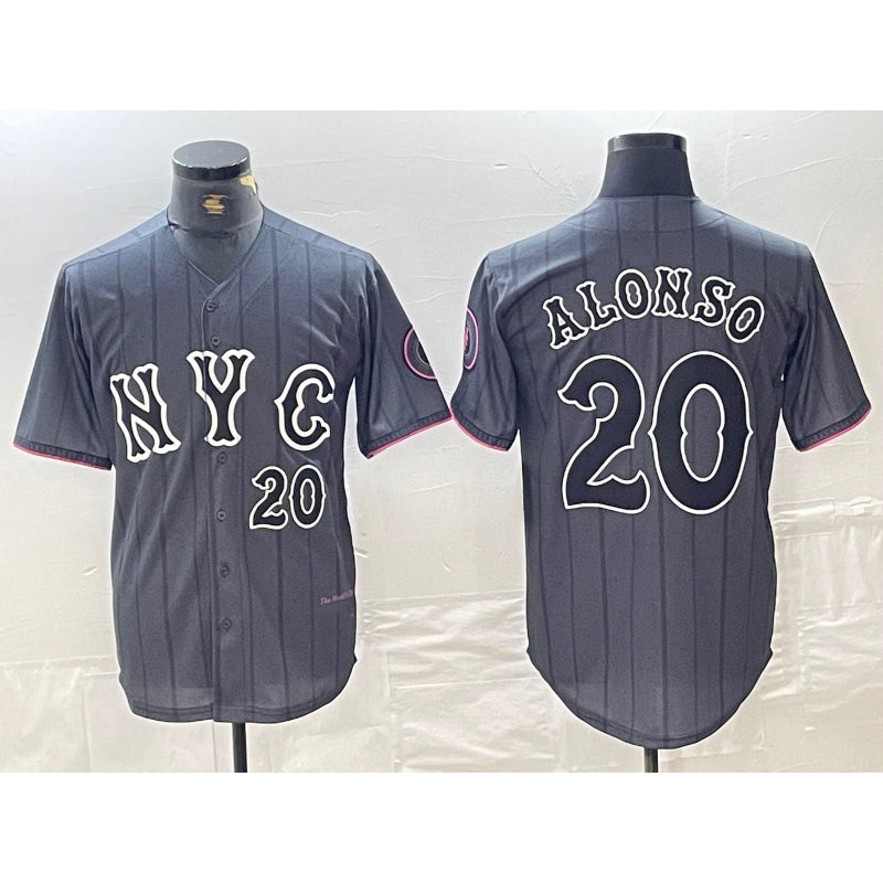 New York Mets #20 Pete Alonso Number Grey Puhics 2024 City Connect Cool Base Stitched Jersey 2