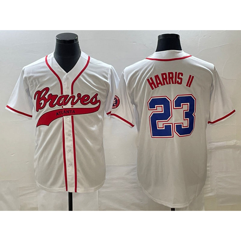 Atlanta Braves #23 Michael Harris II White Puhics Cool Base With Patch Stitched Jersey 2