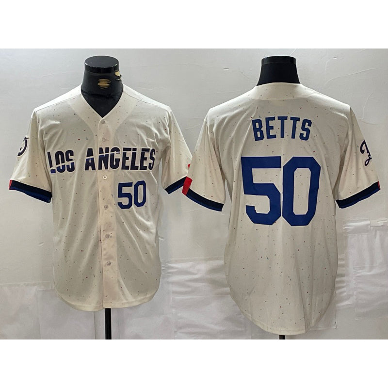Los Angeles Dodgers #50 Mookie Betts Number Cream Puhics 2024 City Connect Limited Stitched Jerseys