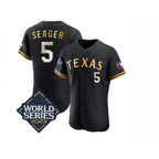 Texas Rangers #5 Corey Seager Black Gold Puhics 2023 World Series Flex Base Stitched Jersey
