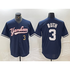New York Yankees #3 Babe Ruth Number Navy Puhics Cool Base Stitched Jersey