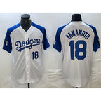 Los Angeles Dodgers #18 Yoshinobu Yamamoto Number White Blue Puhics Fashion Stitched Cool Base Limited Jersey 2