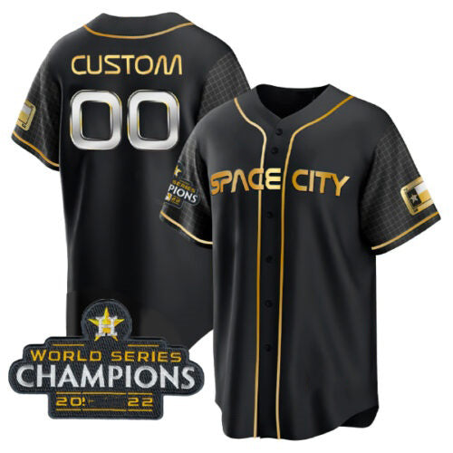 Custom Houston Astros Active Player Black Gold Puhics 2022 World Series Stitched Jersey
