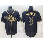 Philadelphia Phillies #3 Bryce Harper Black Gold Puhics Cool Base Stitched Jersey