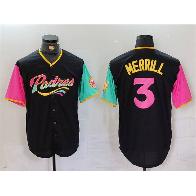 San Diego Padres #3 Jackson Merrill Black Puhics City Connect Cool Base Stitched Jersey