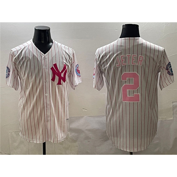 New York Yankees #2 Derek Jeter Pink Puhics With Patch Limited Stitched Jersey