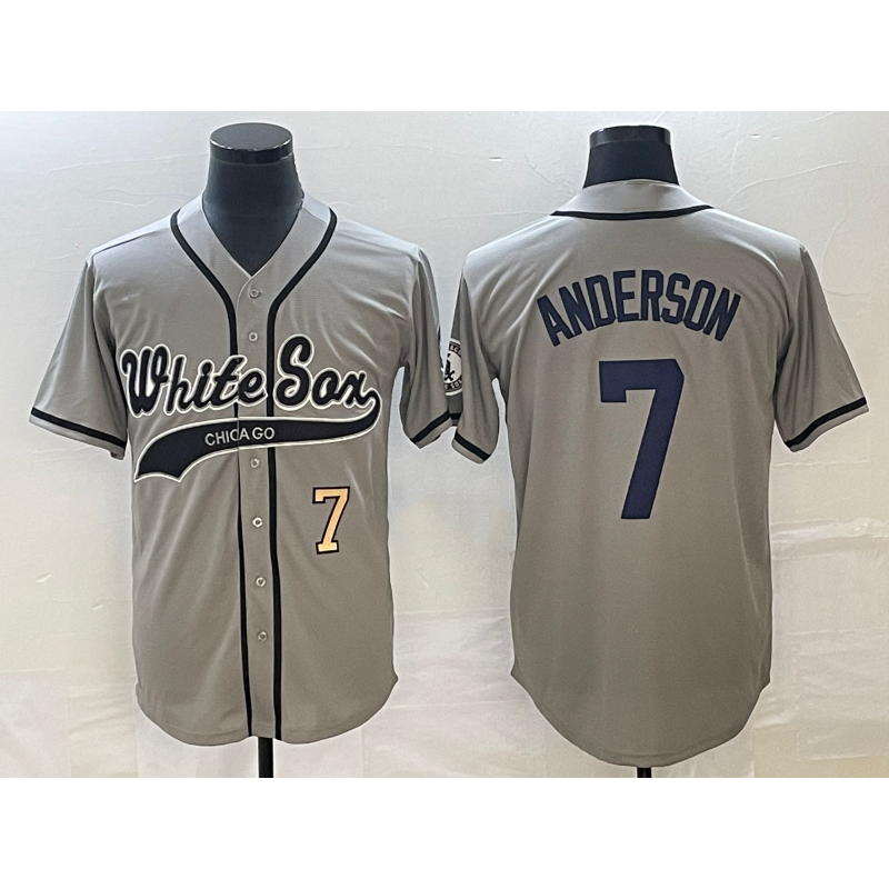Chicago White Sox #7 Tim Anderson Number Grey Puhics Cool Base Stitched Jersey