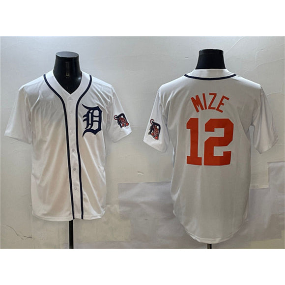 Detroit Tigers #12 Casey Mize White Puhics With Patch Cool Base Stitched Jersey