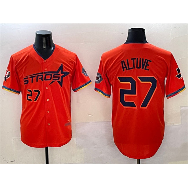 Houston Astros #27 Jose Altuve Orange Puhics 2025 City Connect With Texas Patch Limited Stitched Jersey