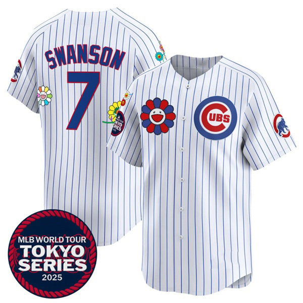 Chicago Cubs #7 Dansby Swanson White Puhics 2025 Tokyo Series Limited Stitched Jersey