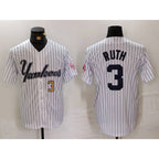 New York Yankees #3 Babe Ruth White Puhics Pinstripe Fashion Cool Base Jerseys 2