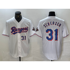 Texas Rangers #31 Max Scherzer Number White Puhics 2023 World Series Champions Cool Base Jerseys