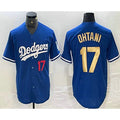 Los Angeles Dodgers #17 Shohei Ohtani Number Blue Gold Puhics Stitched Cool Base Jerseys