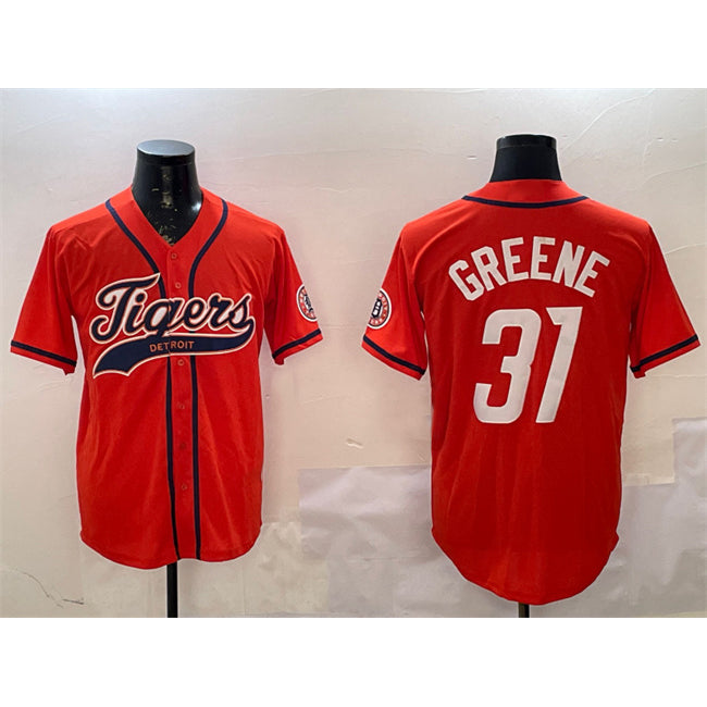 Detroit Tigers #31 Riley Greene Orange Puhics With Patch Cool Base Stitched Jersey 2