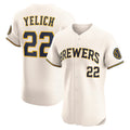 Milwaukee Brewers #22 Christian Yelich Cream Puhics Home Elite Player Jersey