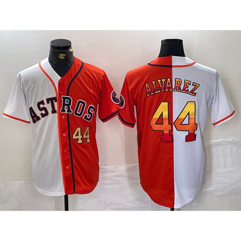 Houston Astros #44 Yordan Alvarez Number White Orange Puhics Split Stitched Jersey 2