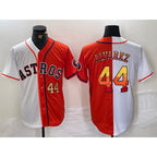 Houston Astros #44 Yordan Alvarez Number White Orange Puhics Split Stitched Jersey 2