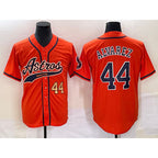Houston Astros #44 Yordan Alvarez Number Orange Puhics With Patch Cool Base Stitched Jersey