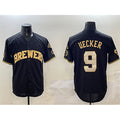Milwaukee Brewers #9 Bob Uecker Black Gold Puhics With Home Patch Limited Stitched Jersey