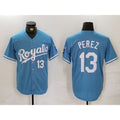 Kansas City Royals #13 Salvador Perez Number Light Blue Puhics Cool Base Stitched Jersey