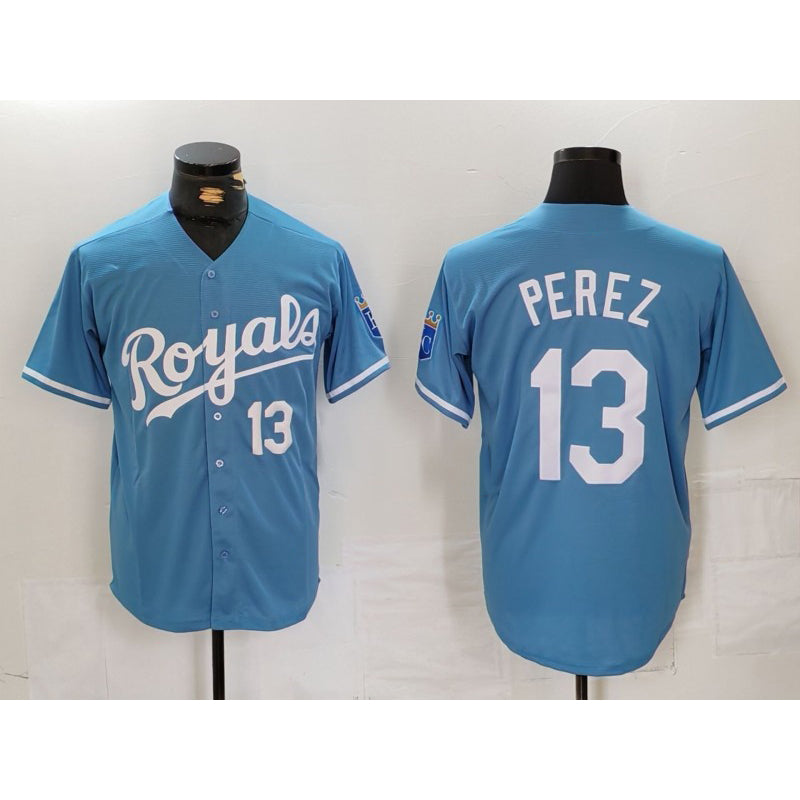 Kansas City Royals #13 Salvador Perez Number Light Blue Puhics Cool Base Stitched Jersey